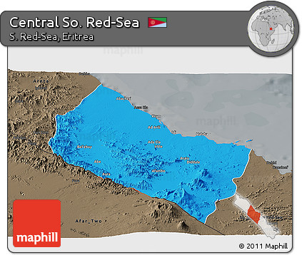 Political Panoramic Map of Central So. Red-Sea, darken, semi-desaturated