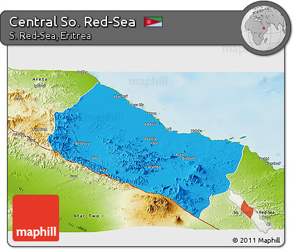 Political Panoramic Map of Central So. Red-Sea, physical outside