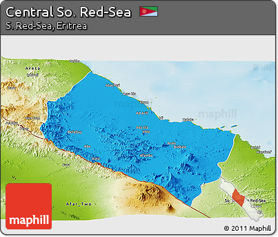 Political Panoramic Map of Central So. Red-Sea, physical outside