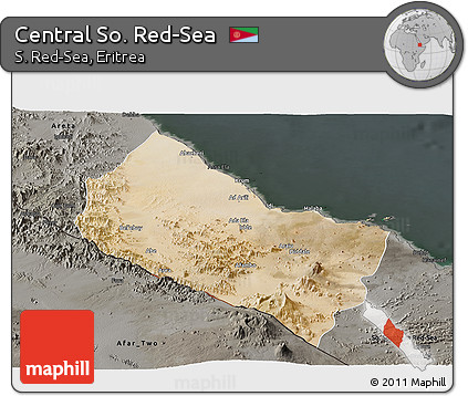 Satellite Panoramic Map of Central So. Red-Sea, darken, semi-desaturated