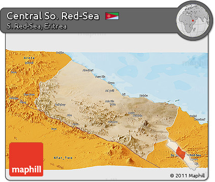 Satellite Panoramic Map of Central So. Red-Sea, political outside