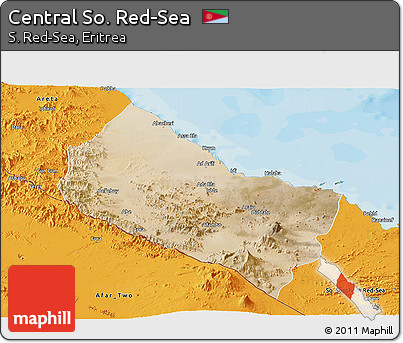 Satellite Panoramic Map of Central So. Red-Sea, political outside