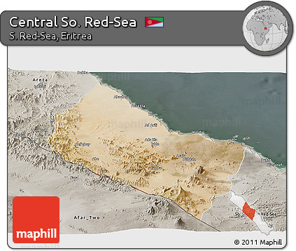 Satellite Panoramic Map of Central So. Red-Sea, semi-desaturated