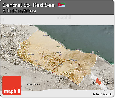 Satellite Panoramic Map of Central So. Red-Sea, semi-desaturated