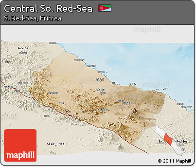 Satellite Panoramic Map of Central So. Red-Sea, shaded relief outside