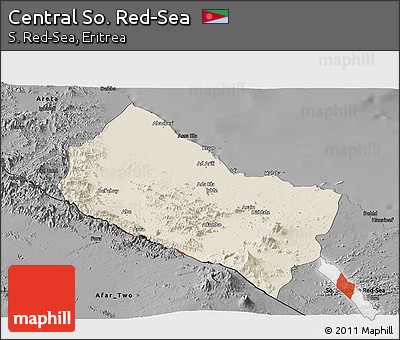 Shaded Relief Panoramic Map of Central So. Red-Sea, darken, desaturated