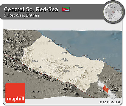 Shaded Relief Panoramic Map of Central So. Red-Sea, darken