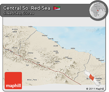 Shaded Relief Panoramic Map of Central So. Red-Sea