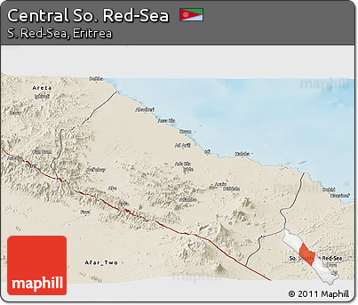Shaded Relief Panoramic Map of Central So. Red-Sea