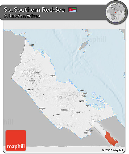Gray 3D Map of So. Southern Red-Sea, single color outside
