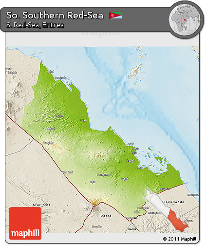 Physical 3D Map of So. Southern Red-Sea, shaded relief outside