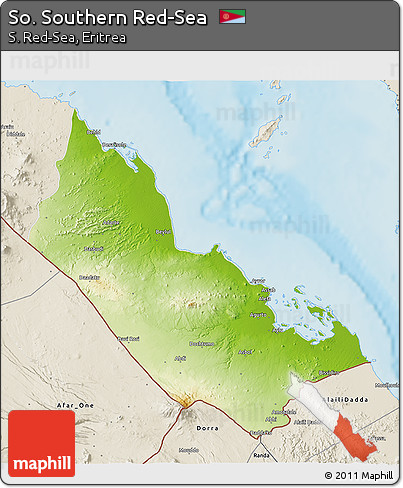 Physical 3D Map of So. Southern Red-Sea, shaded relief outside