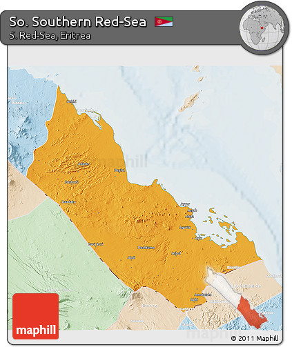 Political 3D Map of So. Southern Red-Sea, lighten