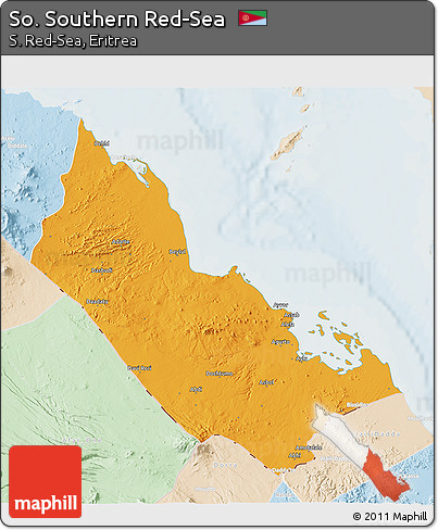 Political 3D Map of So. Southern Red-Sea, lighten