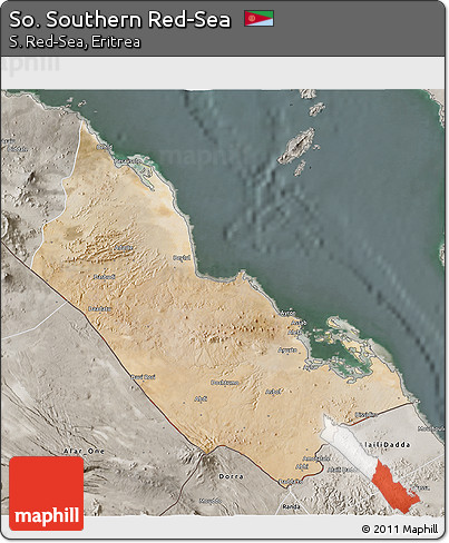 Satellite 3D Map of So. Southern Red-Sea, semi-desaturated