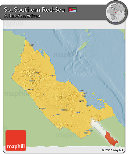 Savanna Style 3D Map of So. Southern Red-Sea, single color outside