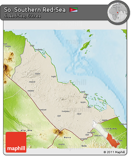 Shaded Relief 3D Map of So. Southern Red-Sea, physical outside