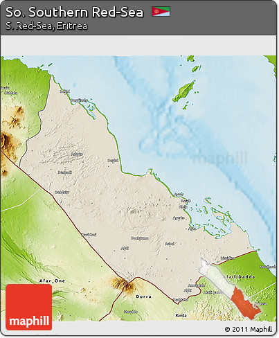 Shaded Relief 3D Map of So. Southern Red-Sea, physical outside