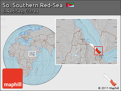 Gray Location Map of So. Southern Red-Sea, highlighted parent region, within the entire country, hill shading