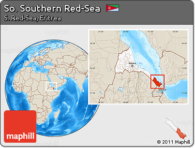 Shaded Relief Location Map of So. Southern Red-Sea, highlighted country, within the entire country
