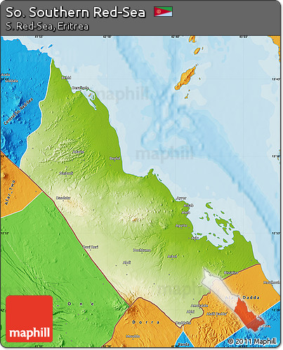 Physical Map of So. Southern Red-Sea, political outside
