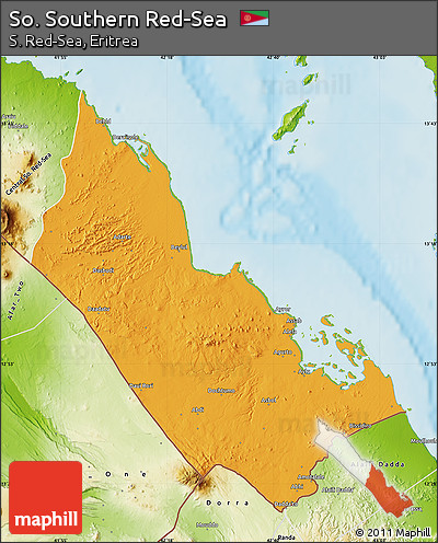 Political Map of So. Southern Red-Sea, physical outside