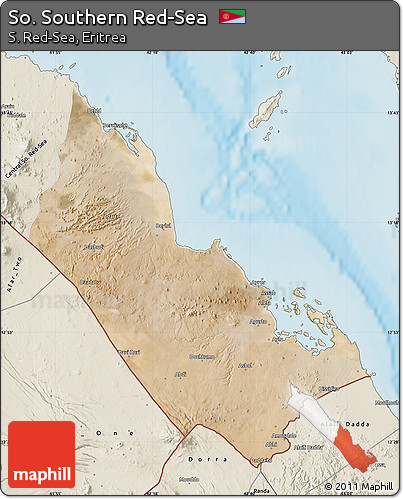Satellite Map of So. Southern Red-Sea, shaded relief outside
