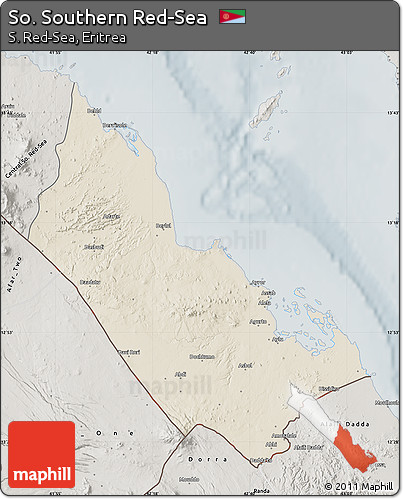 Shaded Relief Map of So. Southern Red-Sea, semi-desaturated