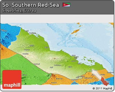 Physical Panoramic Map of So. Southern Red-Sea, political outside