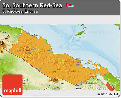 Political Panoramic Map of So. Southern Red-Sea, physical outside