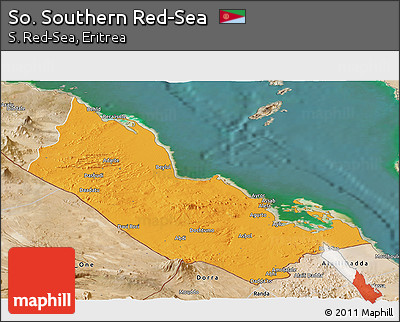 Political Panoramic Map of So. Southern Red-Sea, satellite outside