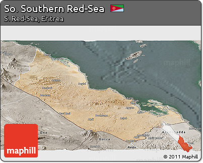 Satellite Panoramic Map of So. Southern Red-Sea, semi-desaturated
