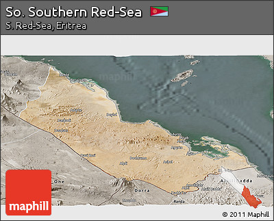 Satellite Panoramic Map of So. Southern Red-Sea, semi-desaturated