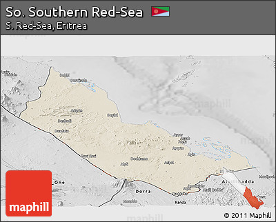 Shaded Relief Panoramic Map of So. Southern Red-Sea, desaturated