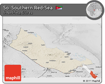 Shaded Relief Panoramic Map of So. Southern Red-Sea, desaturated