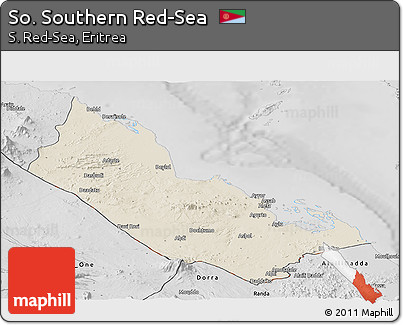 Shaded Relief Panoramic Map of So. Southern Red-Sea, desaturated