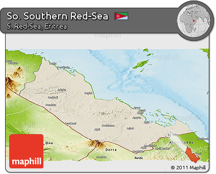 Shaded Relief Panoramic Map of So. Southern Red-Sea, physical outside