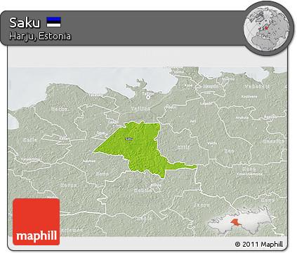 Physical 3D Map of Saku, lighten, semi-desaturated