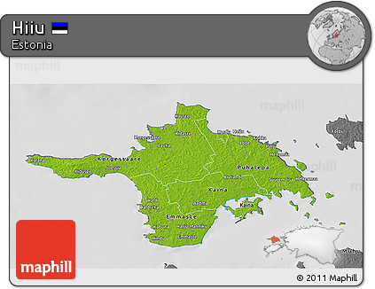 Physical 3D Map of Hiiu, desaturated
