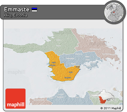 Political 3D Map of Emmaste, lighten, semi-desaturated
