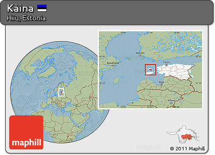 Savanna Style Location Map of Käina, highlighted country, hill shading