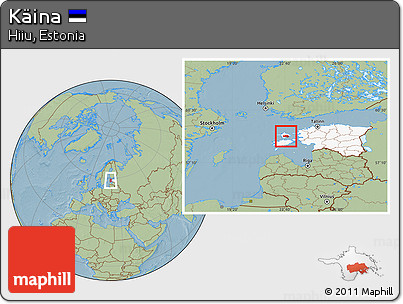 Savanna Style Location Map of Käina, highlighted country, hill shading