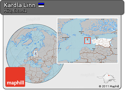 Gray Location Map of Kärdla Linn, highlighted country, hill shading