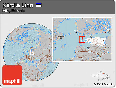 Gray Location Map of Kärdla Linn, highlighted country, hill shading