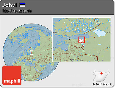 Savanna Style Location Map of Johvi, highlighted parent region, hill shading