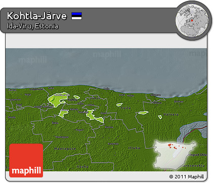 Physical 3D Map of Kohtla-Järve, darken