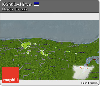 Physical 3D Map of Kohtla-Järve, darken