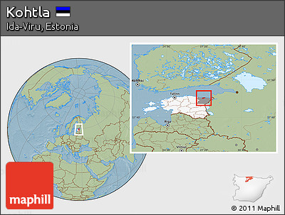 Savanna Style Location Map of Kohtla, highlighted country, highlighted parent region, hill shading