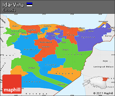 Political Simple Map of Ida-Viru, single color outside, borders and labels