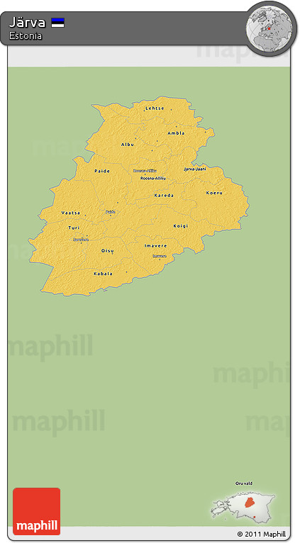 Savanna Style 3D Map of Järva, single color outside